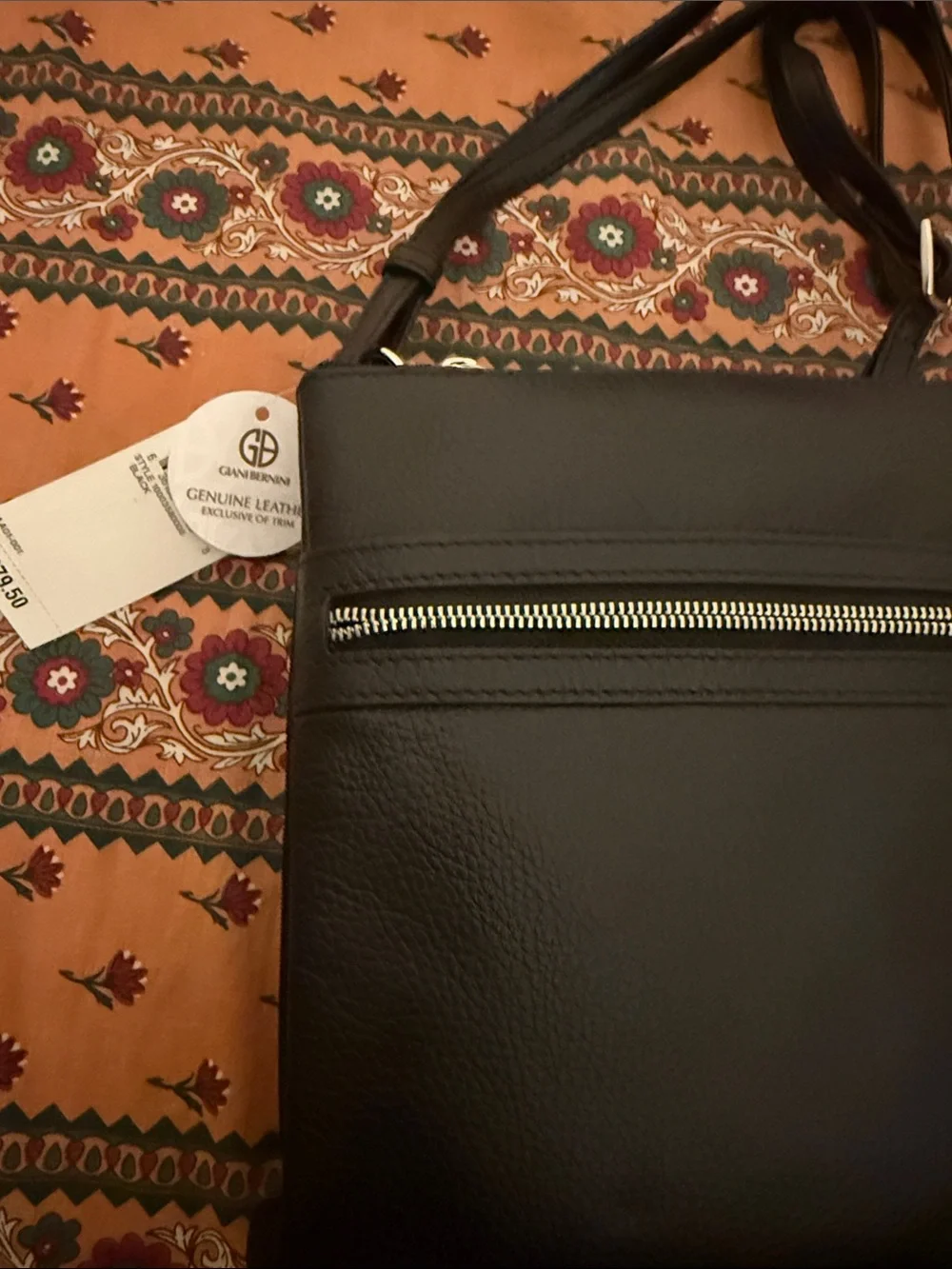 Giani Bernini Black Leather Messenger Bag with Silver Zip